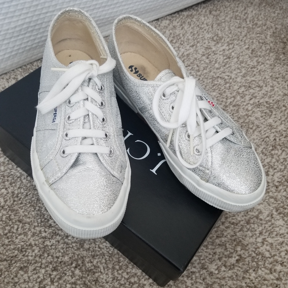 Superga Silver Glitter Low-Top Sneakers